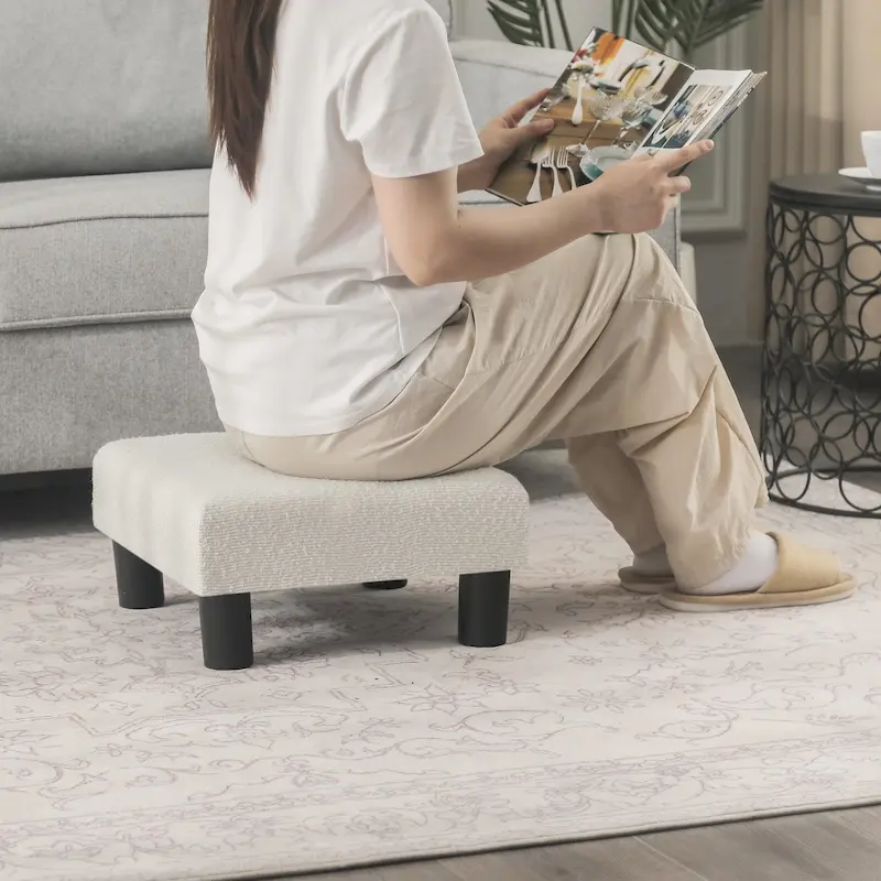 Adeco Ottoman Upholstered Fabric Footrest Pet Steps Dog Stair Stool