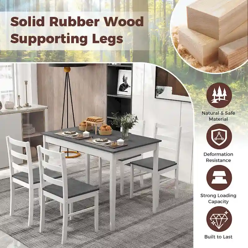 Costway 5-Piece Dining Set Solid Wood Kitchen Furniture with