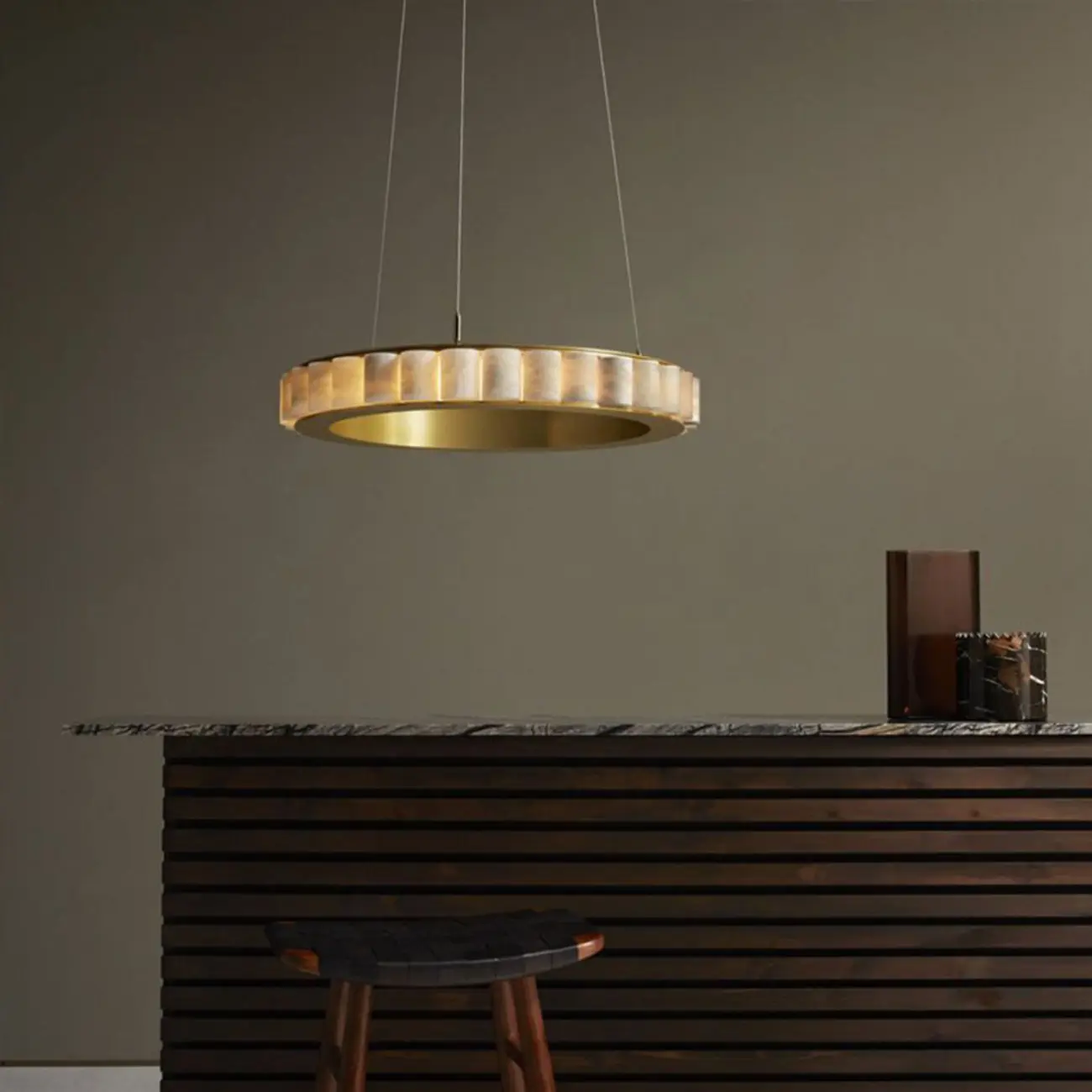 Circular 2-layer Modern Alabaster Steel Pendant Chandelier