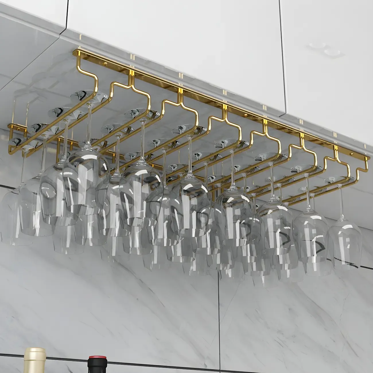 Gold Rectangular Hanging Metal Wine Glass Rack