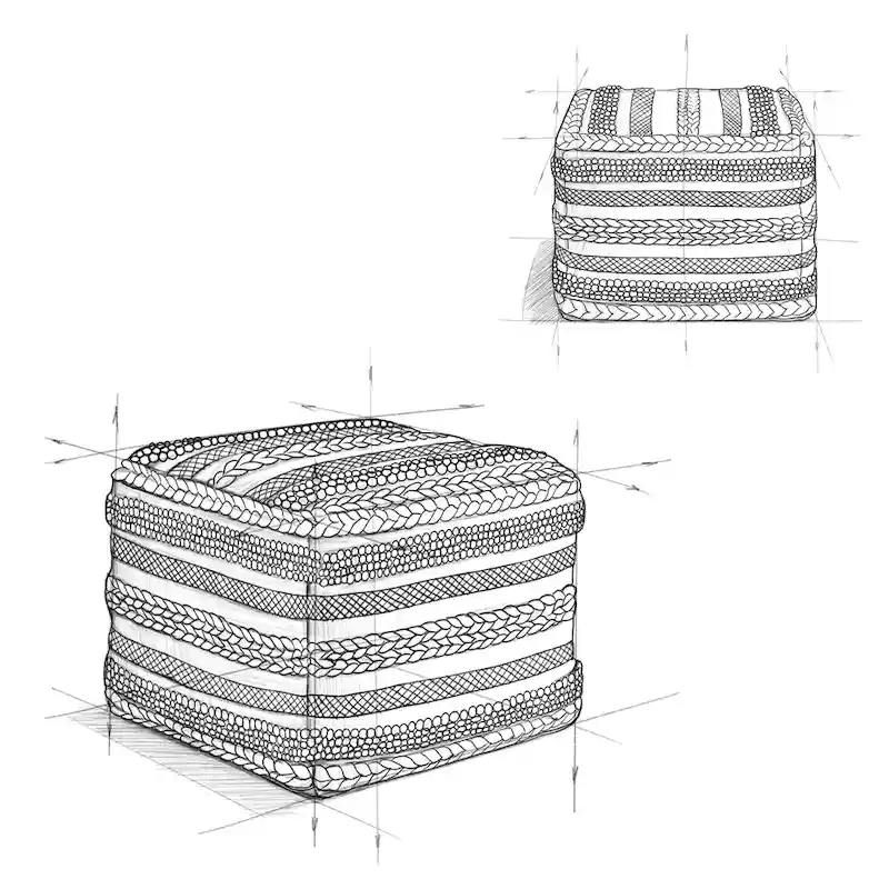 WYNDENHALL Silva Boho Square Pouf in Handloom Woven Pattern