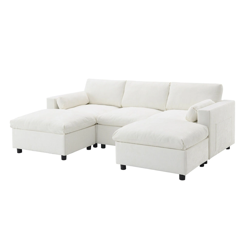 U Shaped Chenille Modular Sectional Cloud Sofa with 2 Ottoman, Pillows