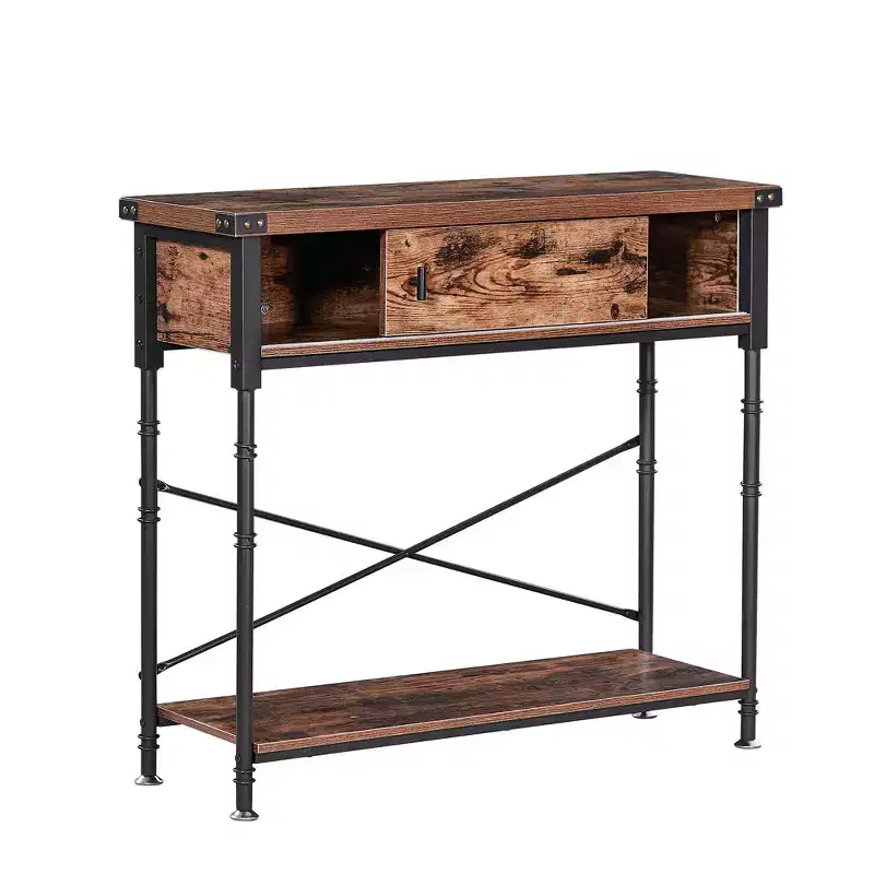 Brown & Black Vintage Console Table with Drawer, 1-Piece
