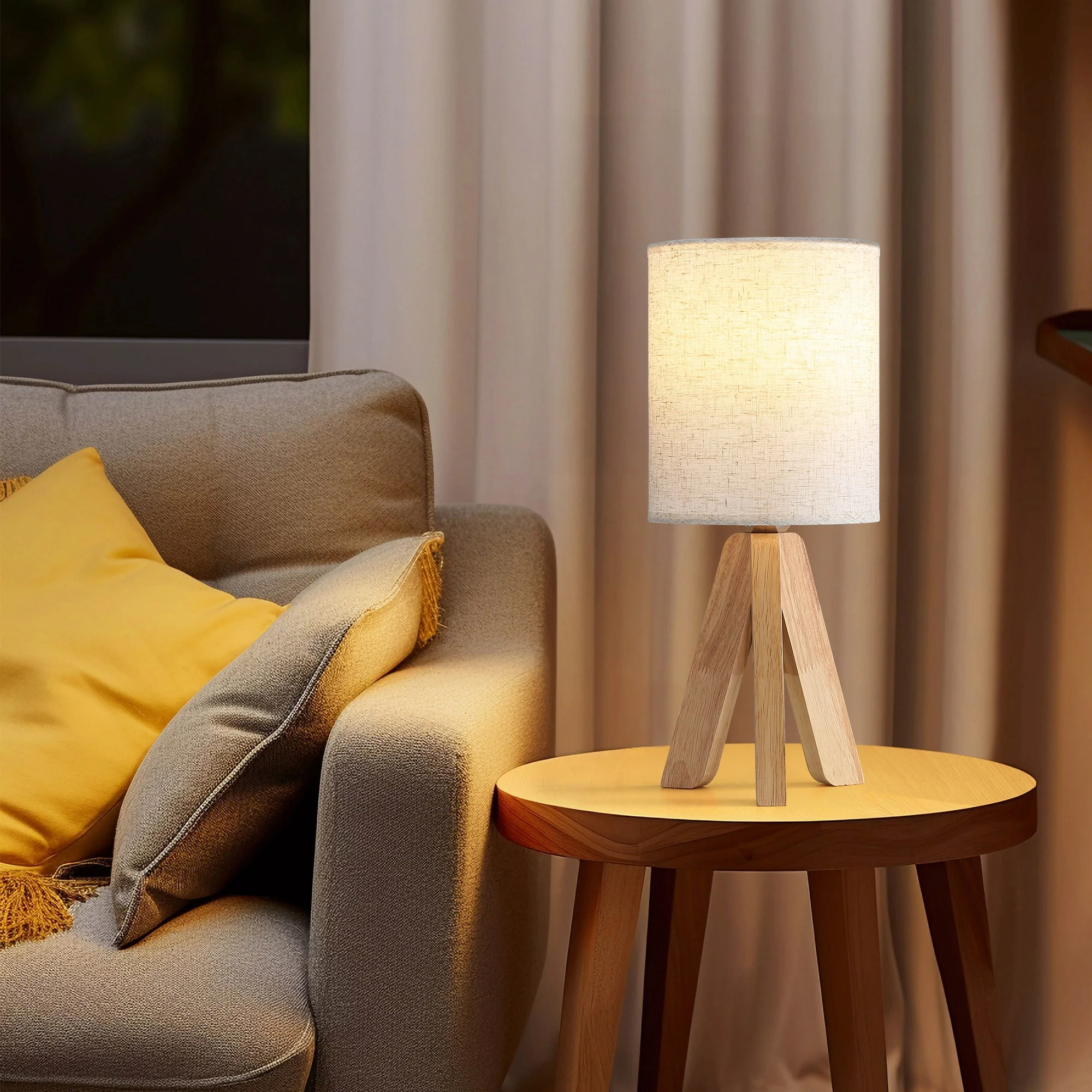 Modern Wooden Base Nightstand Table Lamp Set of 2