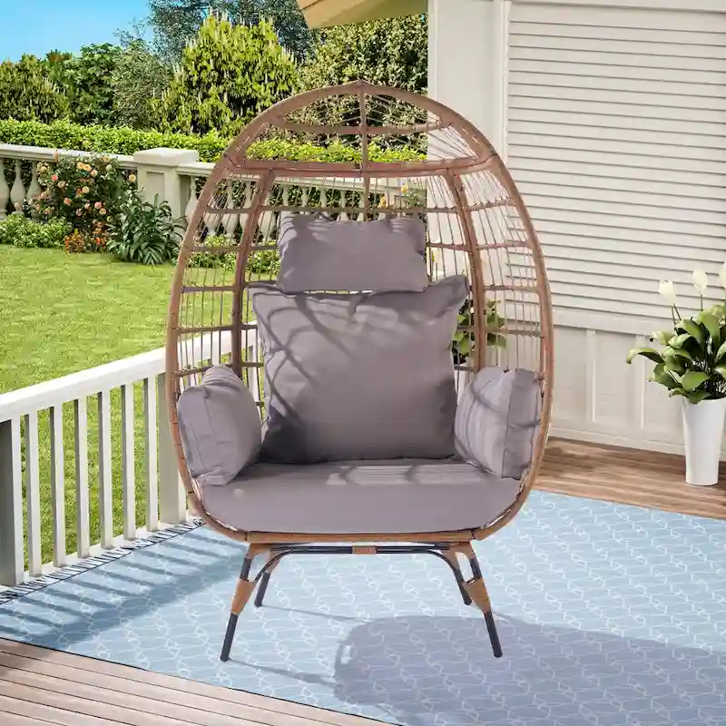 Steel Frame Wicker Egg Chair Max 440lb Capacity