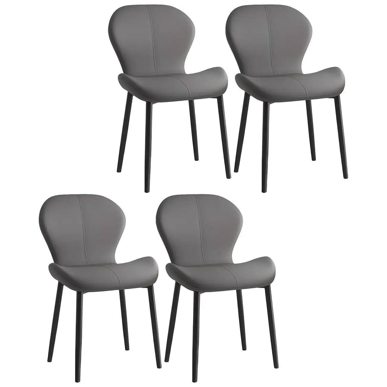 Art Deco Curved Back Leather Dining Chair Solid Back