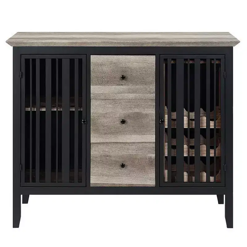 Royal Hampton 47 Inch Sideboard Buffet, 3 Drawers, Antique Oak Brown and Black