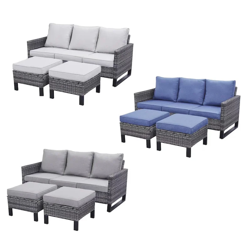 Gymojoy Outdoor Patio Wicker Sectional Sofa Set with Ottomans and Cushions
