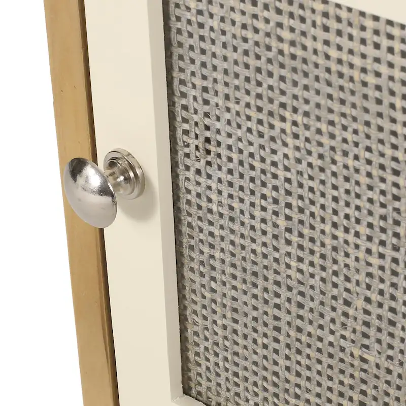 Rattan Accent End Table with Hutch & Cabinet – White + Natural, Wood Top, Single