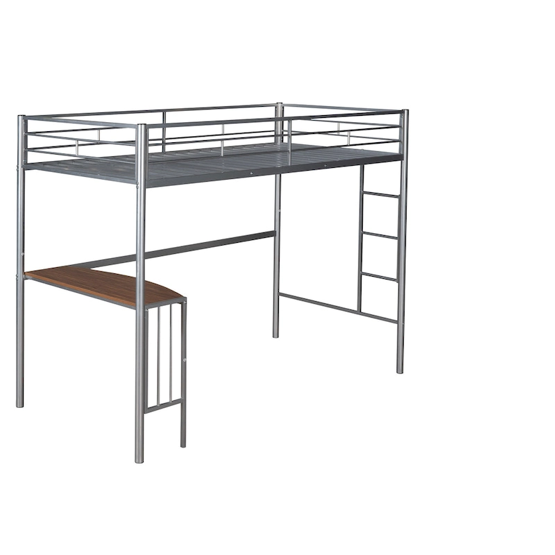 Metal Loft Bed with Desk, Ladder and Guardrails