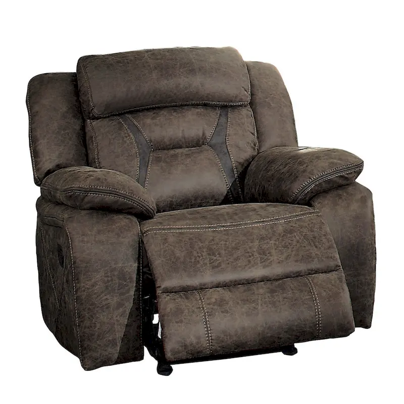 Mady 39 Inch Manual Glider Recliner Chair, Brown Microfiber, Solid Wood