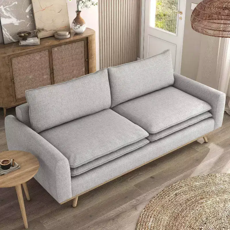 HOMES: Inside + Out Gubera 82" Mid-Century Sofa Cotton Linen Blend Upholstery with Feather Blend Cushions