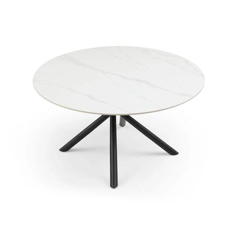 Modern Glam Marble Round Dining Table with Metal Cross Legs
