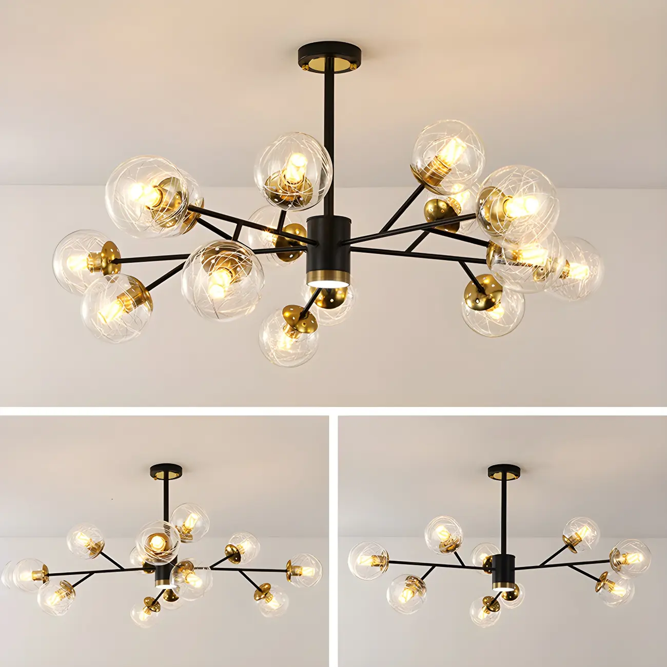 Mid-Century Modern Metal Clear Glass Sphere Sputnik Chandelier