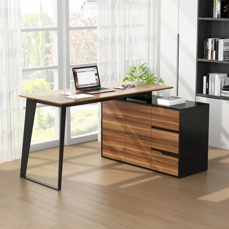 54.3  Home Office Computer Desk Corner Desk With Drawers and Cabinet