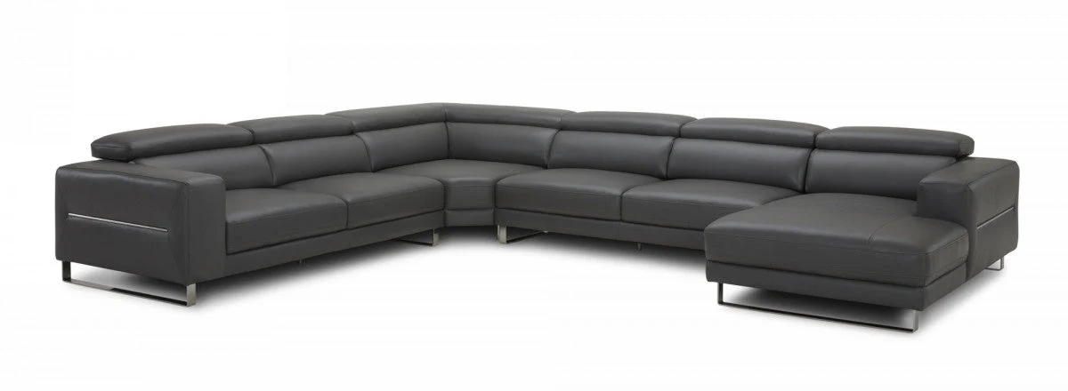 Hawkins Leather Sectional with Adjustable Headrests in Grey or White