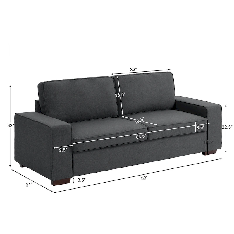 Modern 80 Upholstered Fabric 3-Seater Sofa
