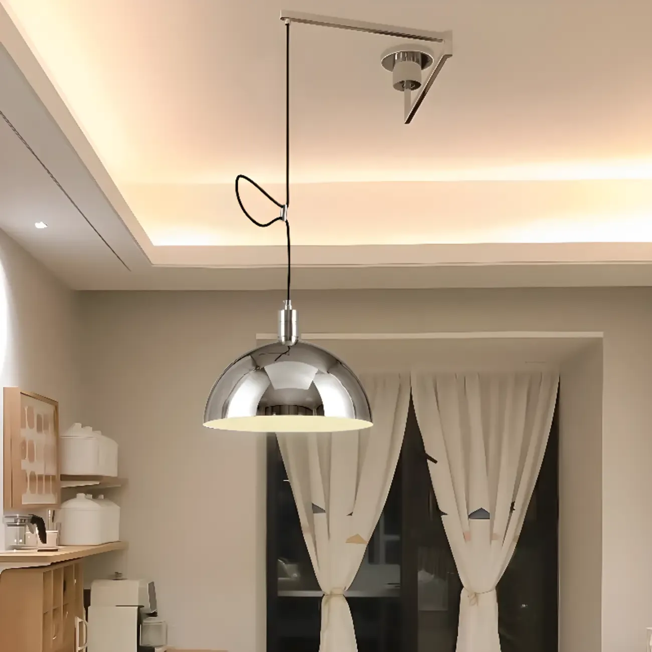 Adjustable Chrome Dome Swing Arm Kitchen Pendant Light from