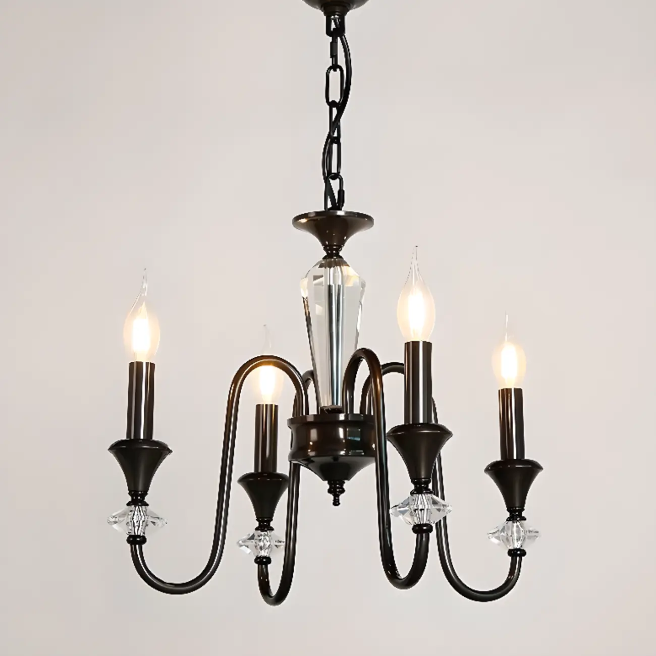 Vintage Black Metal Candlestick Crystal Chandelier