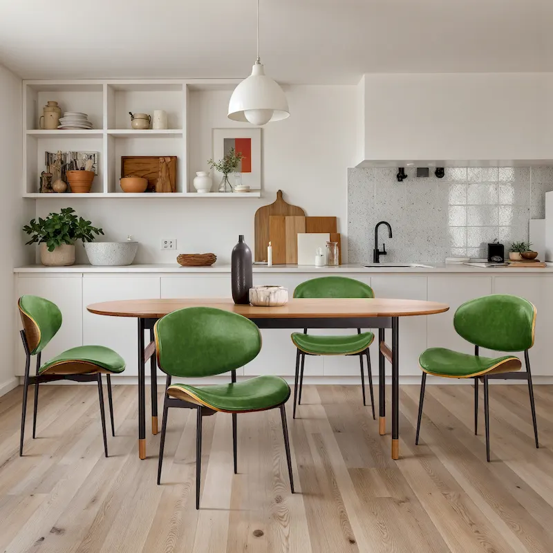 Set of 4 Mid-century Wood and Faux Leather Dining Chairs