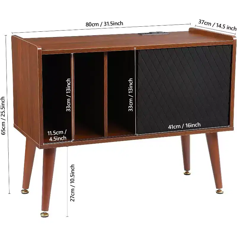Brown Wood Bedside Table with Charging Station and Storage Drawer
