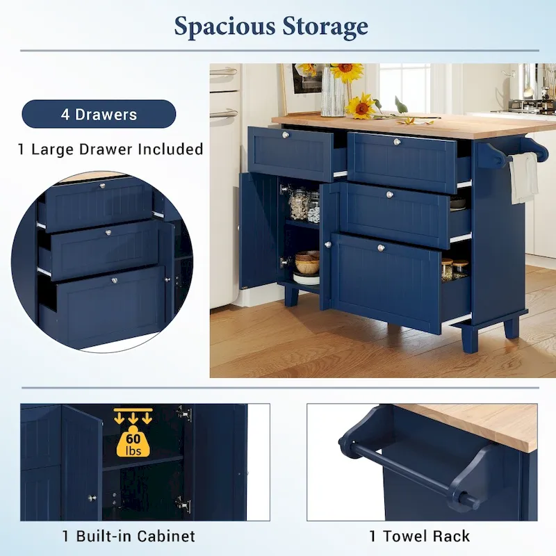 Farmhouse Kitchen Island Set with Drop Leaf Top and 2 Seatings