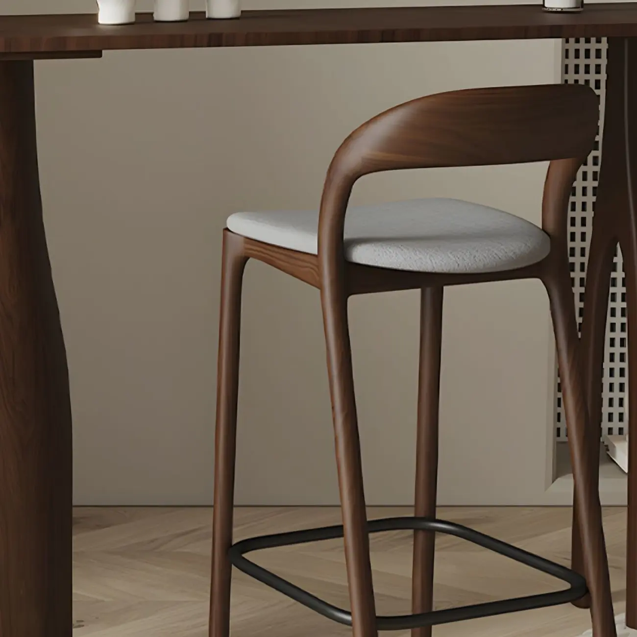 Mid-Century Modern Wood Faux Leather Bar Stool