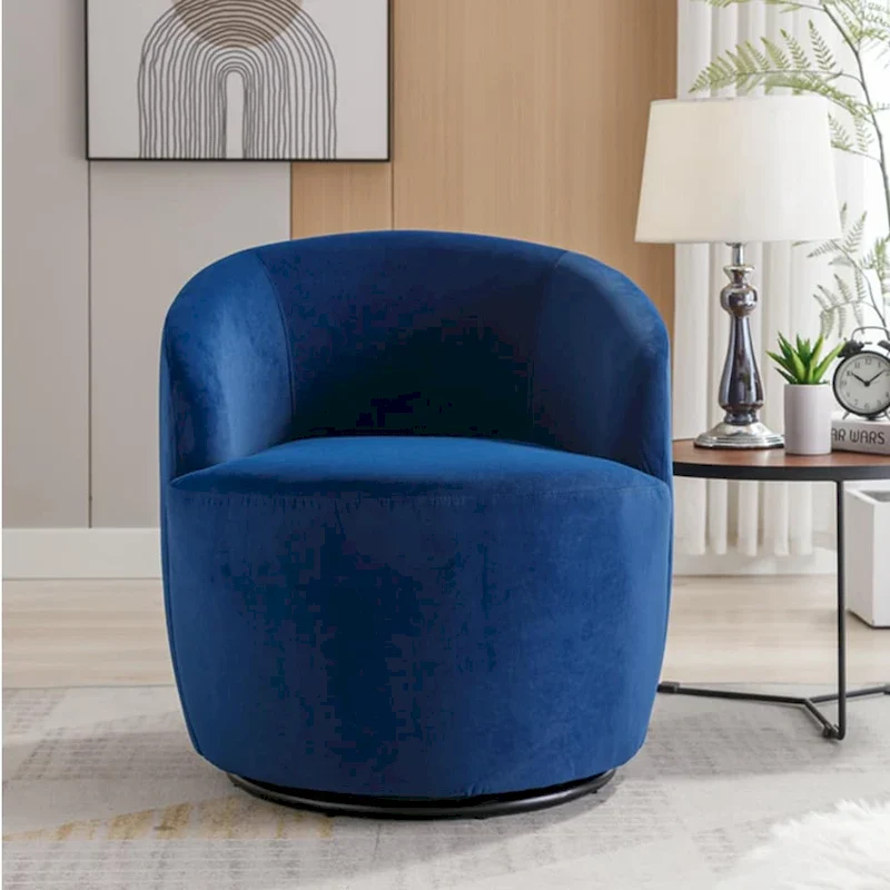 Velvet Fabric Swivel Accent Armchair Barrel Chair With Powder Coating Metal Ring