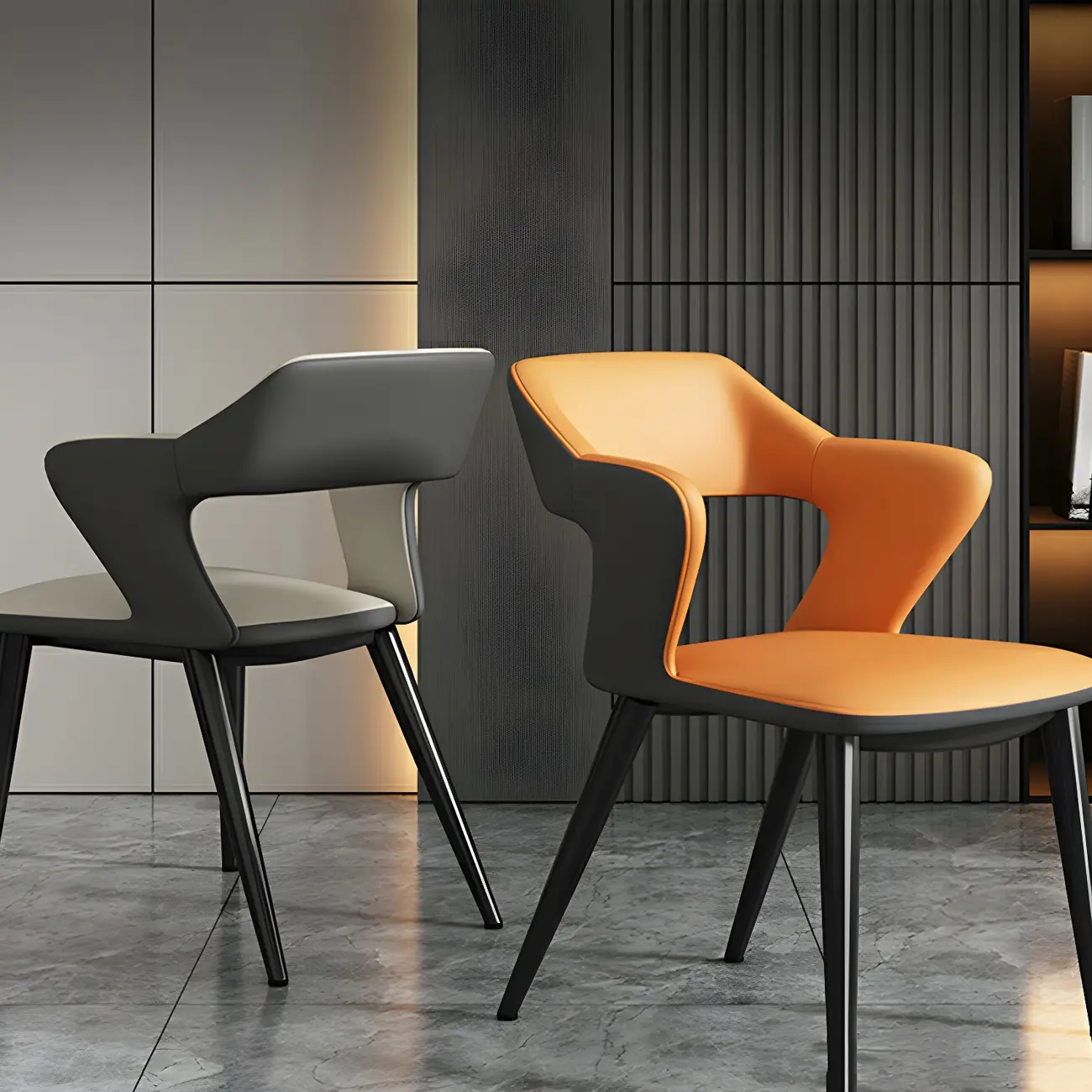 Modern Armchair Open Back Faux Leather Dining Chair