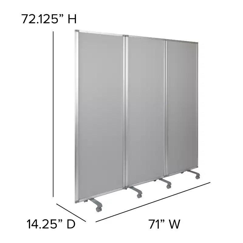 Flash Furniture Double Sided Mobile Magnetic Whiteboard/Cloth Partition with Lockable Casters, 72H x 24W (3 sections included)