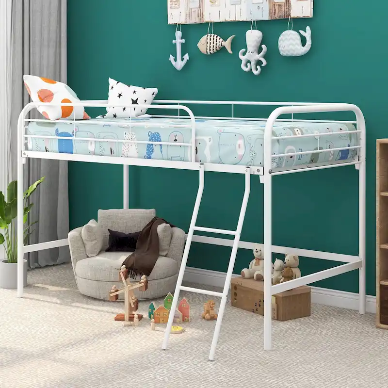 Metal Twin Loft Bed , Twin Size High Loft Bed