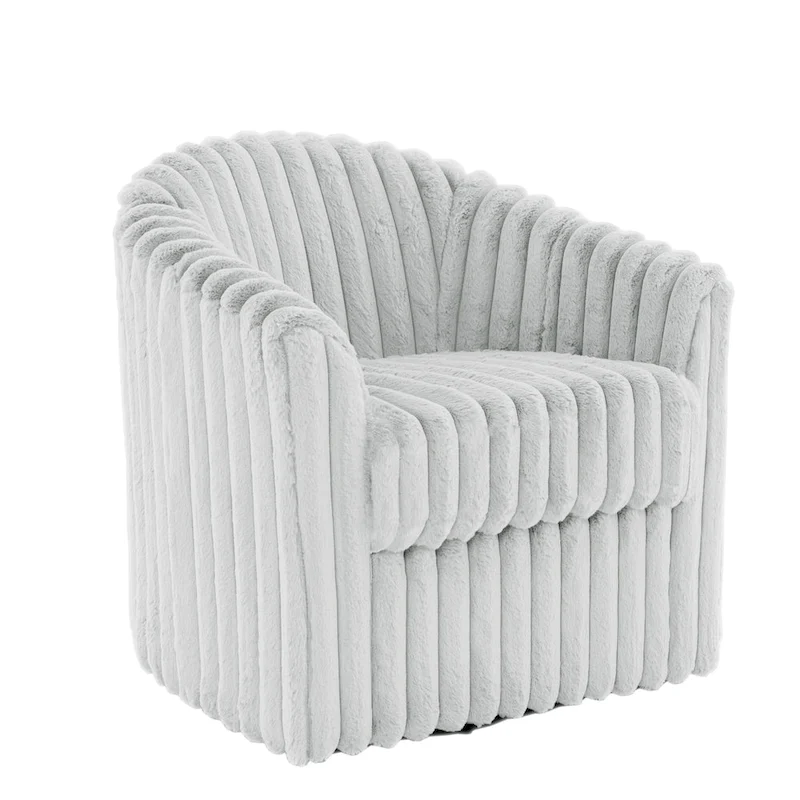 30.7W Faux Fur Upholstered Accent Chair Swivel Barrel Chair