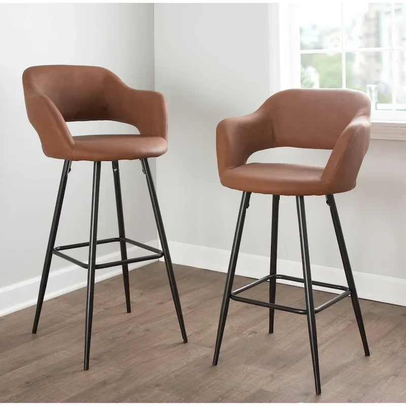 Faux Leather Bar Stools (Set of 2) - N/A