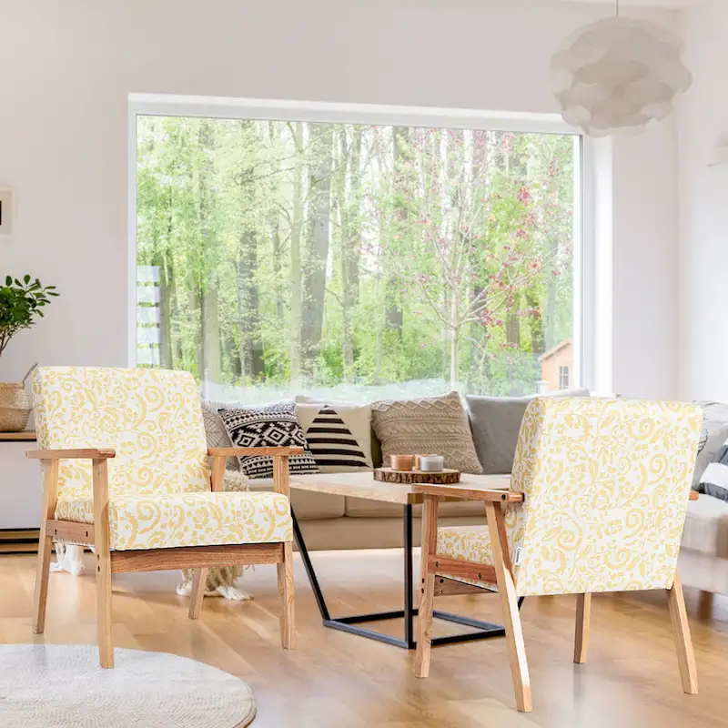 Gymax 2PCS Accent Armchair Upholstered Chair Home Office w/ Wooden - 25 x 26.5 x 32