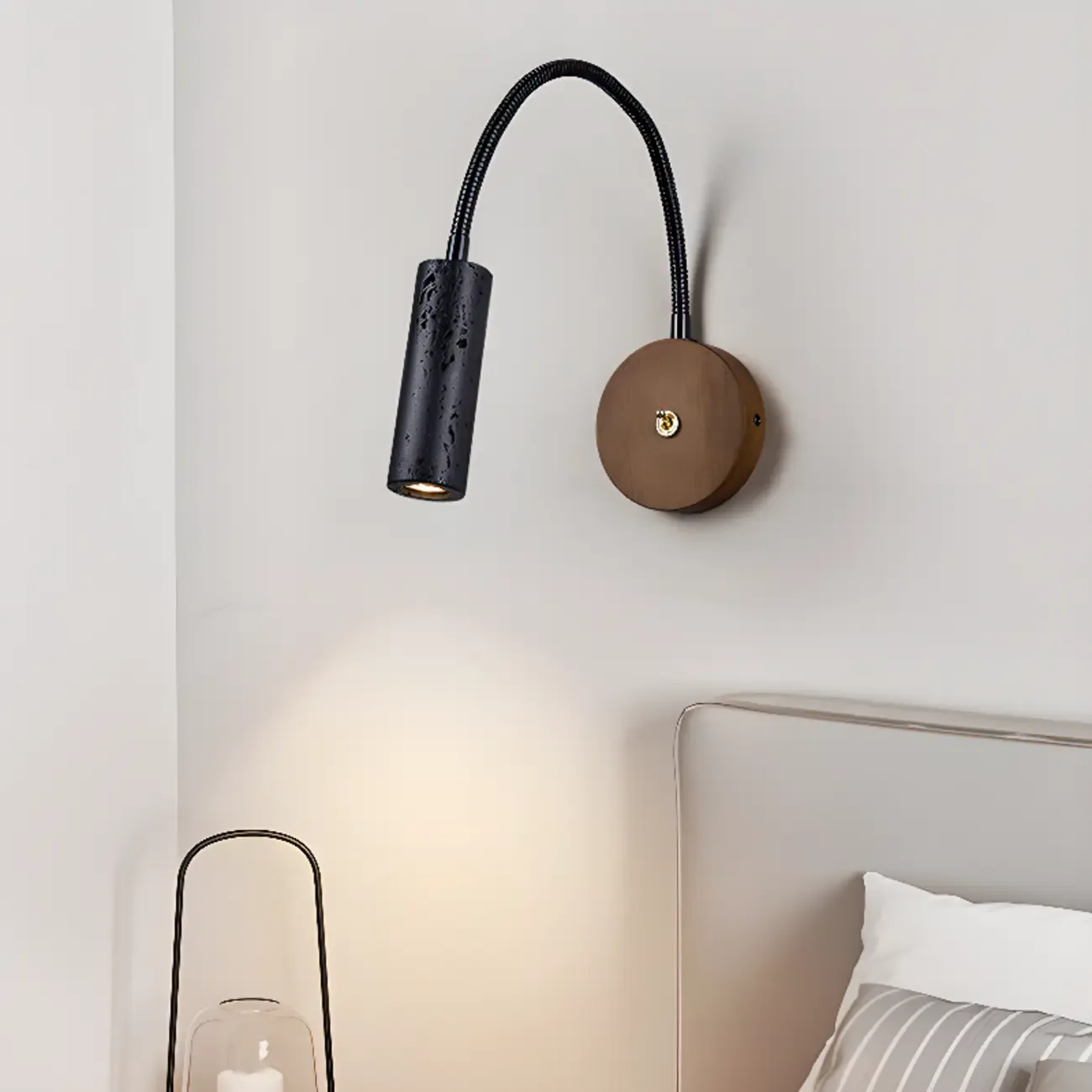 Minimalist Bedside Black Wall Mount Light with Flexible Arm
