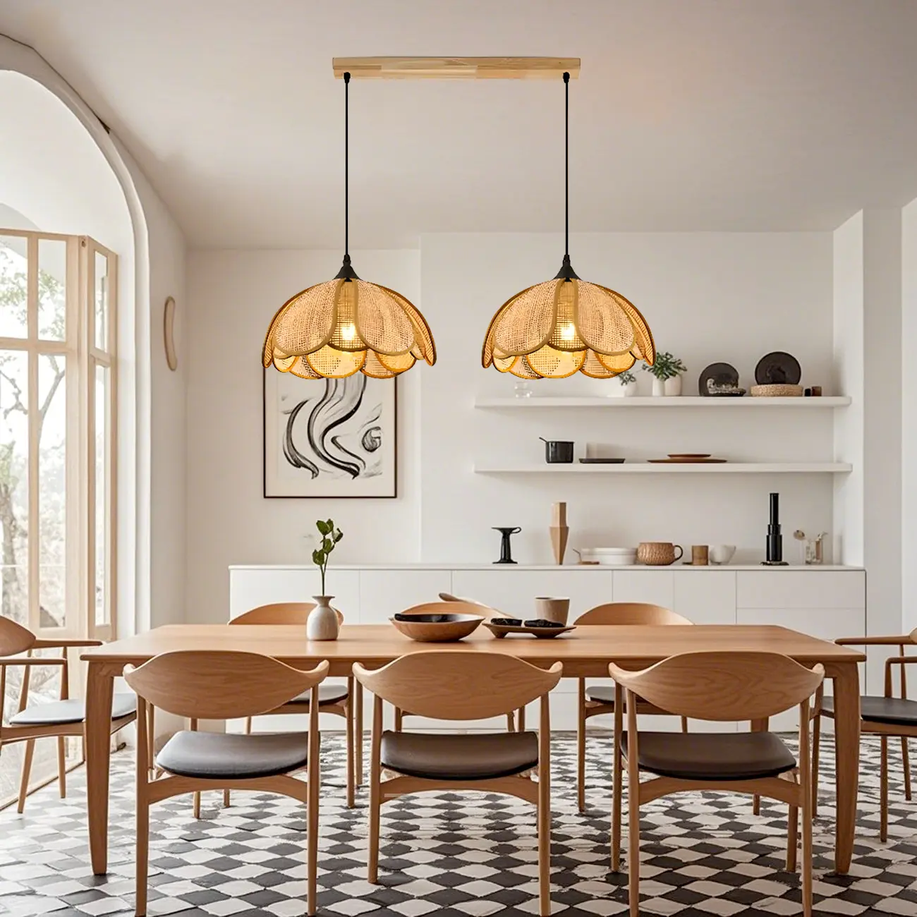 Modern Rattan Geometric Island Pendant Light