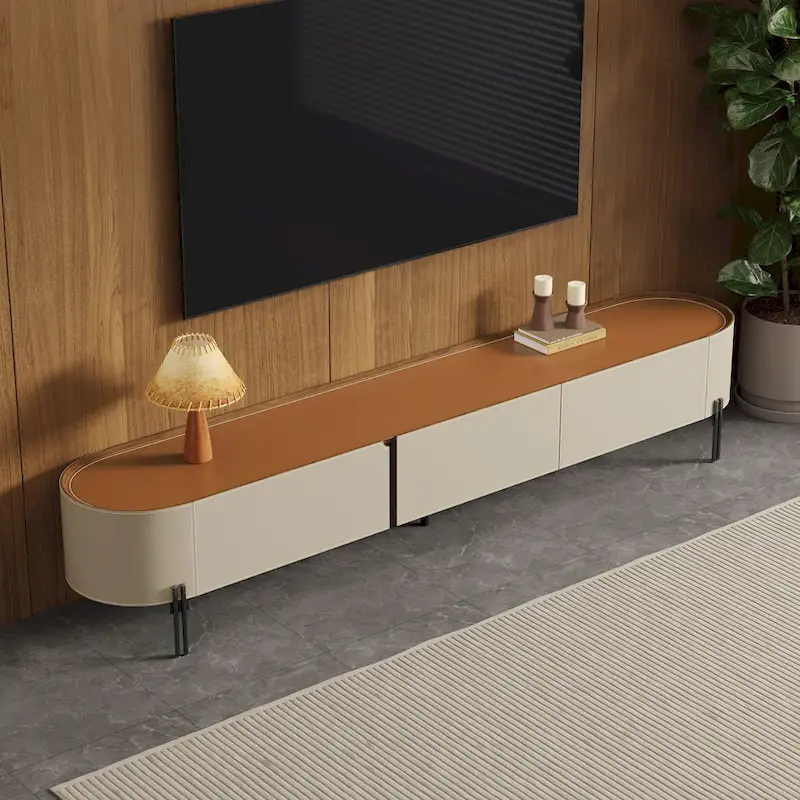 86.6 Leather TV Stand, Modern Entertainment Center with 3 Drawers