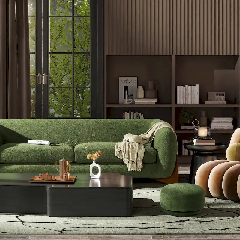 90.5 Boucle Upholstered Sofa with Wood Legs