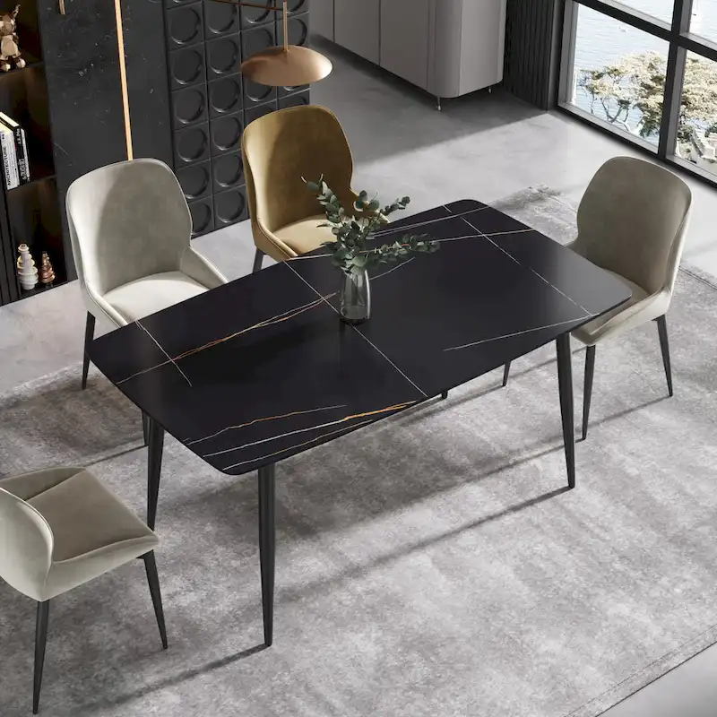 63 Modern Dining TableSintered Stone Tabletop with Black Base