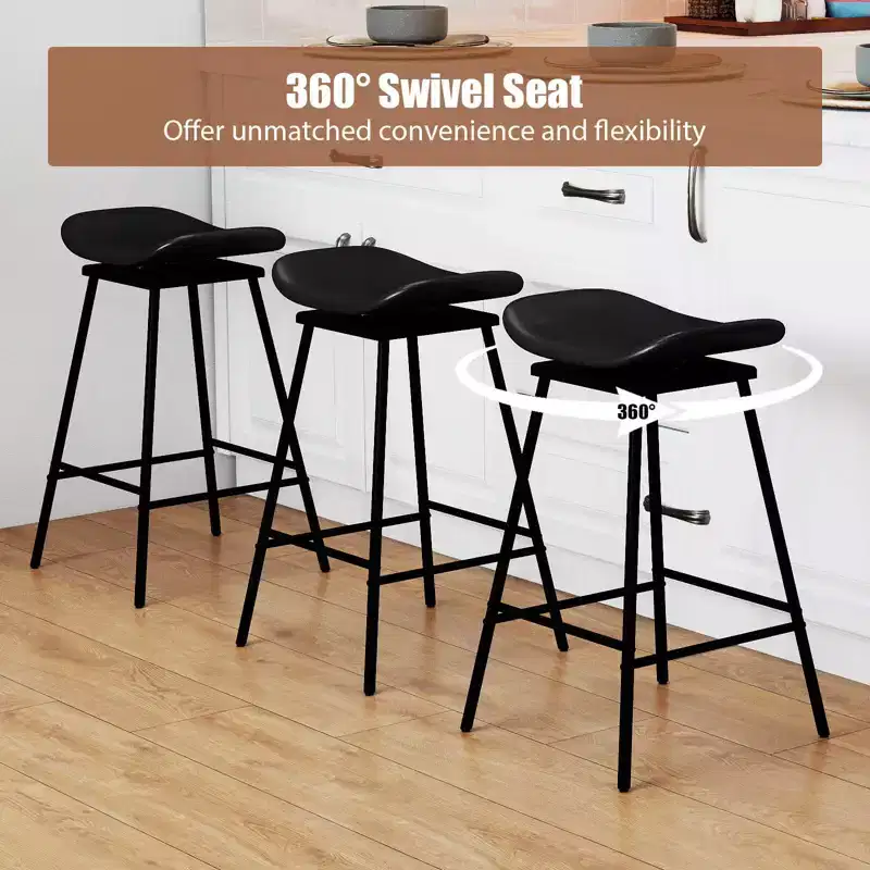 Costway Swivel Barstools Set of 2/4 Faux Leather Upholstered Backless Bar Height Chairs Black/Brown