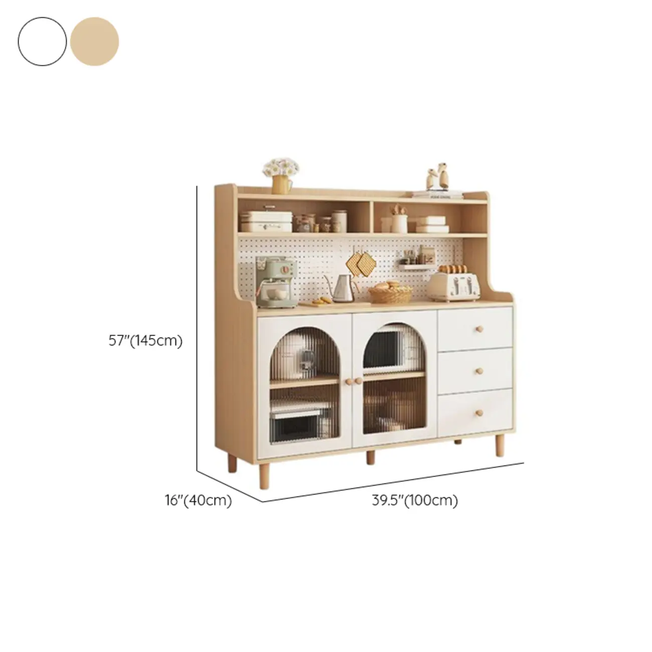 Kitchen Natural Wood Open Shelving 3-Drawer Sideboard