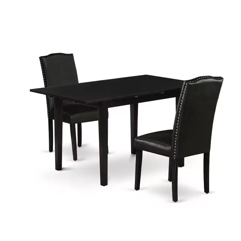 HomeStock 3-Piece Black Finish Rectangular Solid Wood Top with Butterfly Leaf Dining Table Set