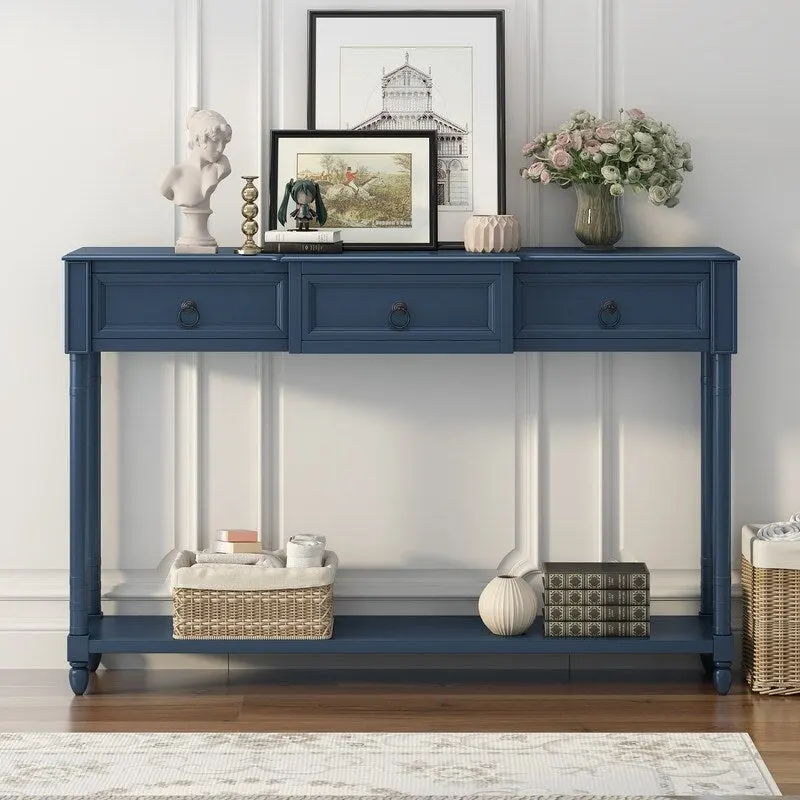 Console Table Sofa Table with Drawers for Entryway with Projecting Drawers and Long Shelf