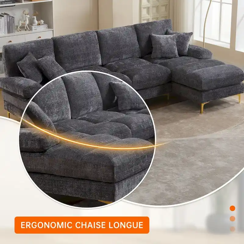 HOMEFUN Chenille Upholstered U-Shaped Living Room Sectional Sofa
