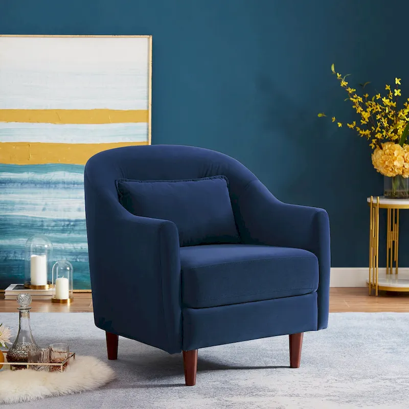 VANOMi 28.34 Accent Armchair, Velvet Barrel Chair with Solid Wood Legs