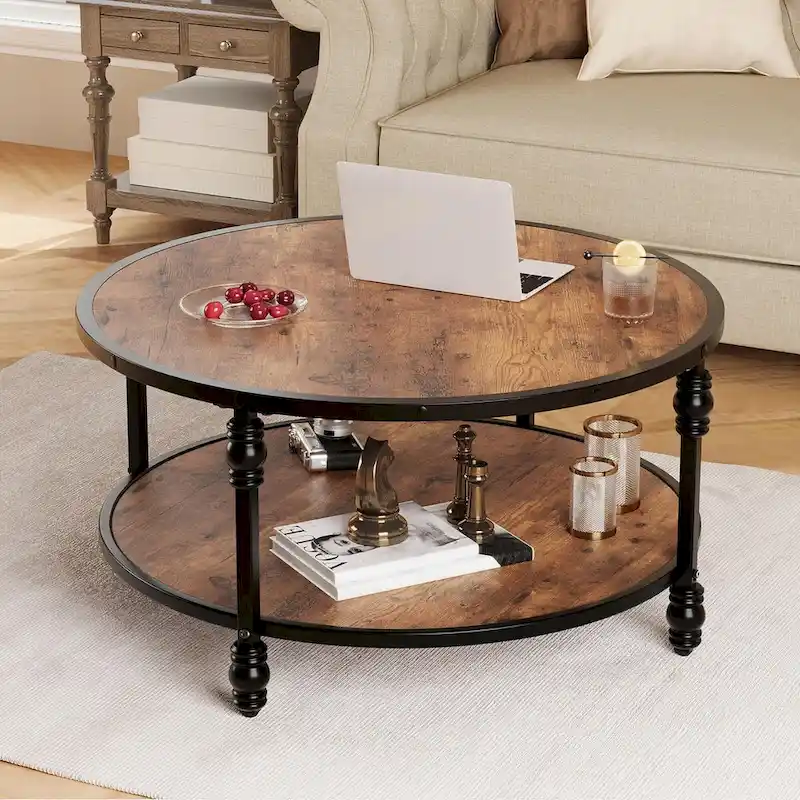 Round Coffee Table Living Room 2-Tier