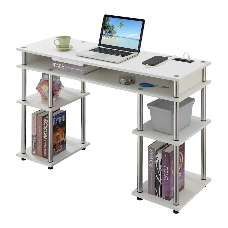 Designs2Go No Tools Student Desk with Charging Station and Shelves