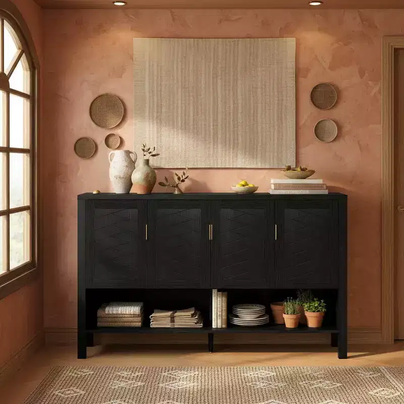 4-Door Geometric Sideboard Cabinet
