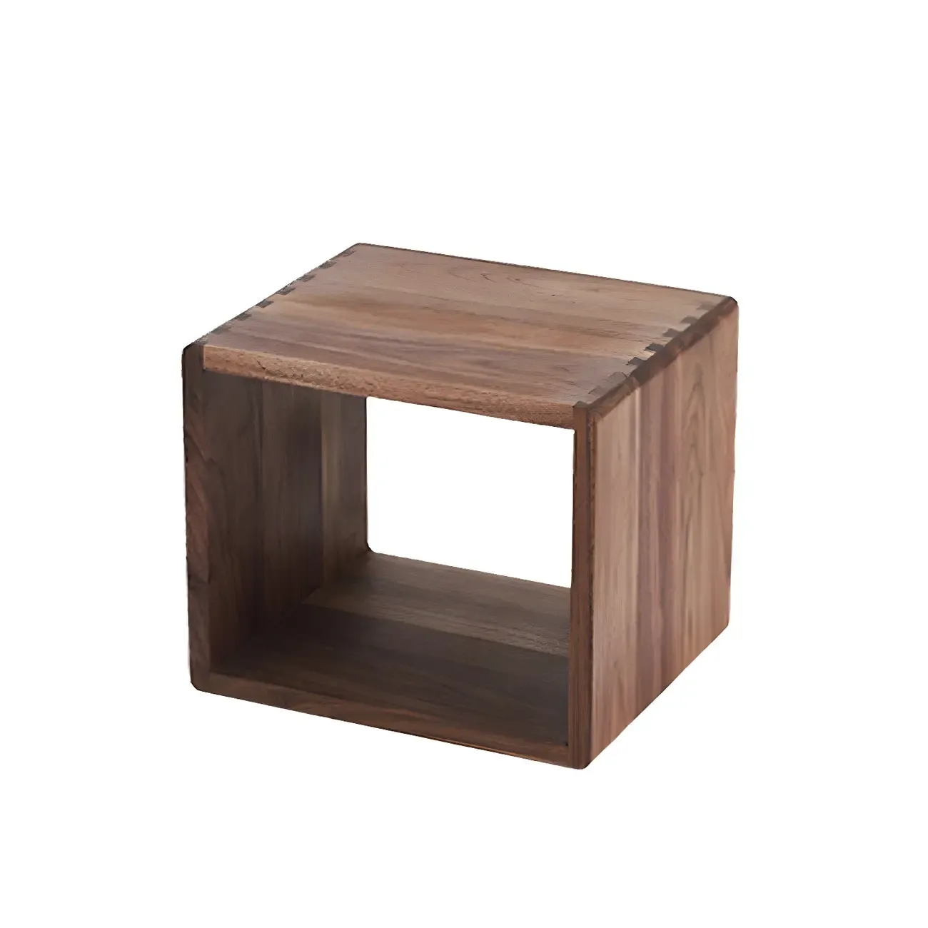 Mid-century Modern Brown Wood Cube Open Back Bookcase
