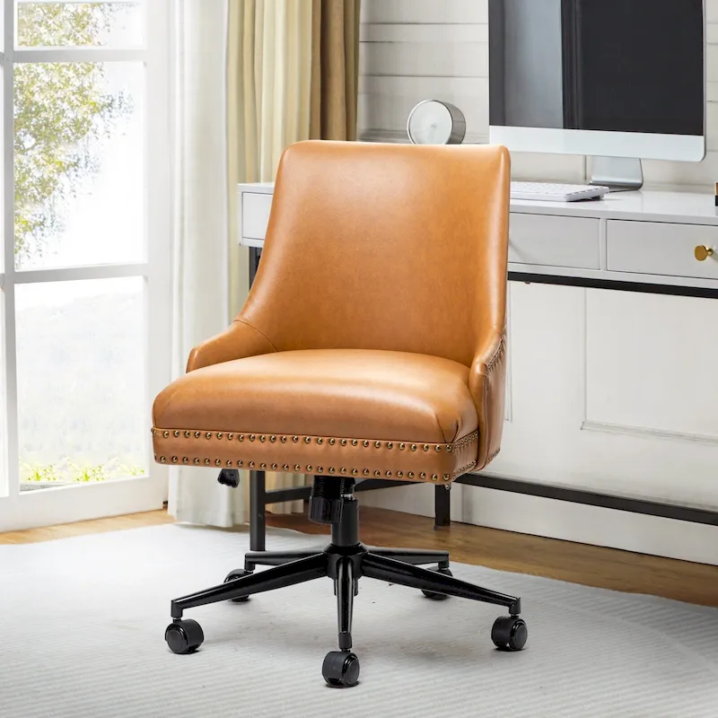 Faux Leather Swivel Office Chair - Mid-Back with Nailhead Trim - 250 lbs Capacity